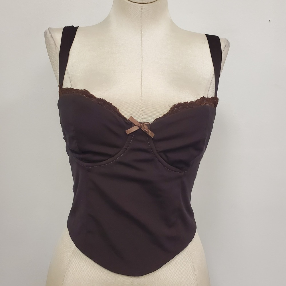 Garage Womens Forest Fairy Dark Coquette Sleeveless Top Size XS Brown Smocked
